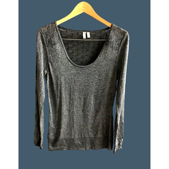 MADISON-WOMENS GREY FESTIVE SPARKLE CREW NECK LONG SLEEVE TOP SIZE LARGE - Picture 1 of 7